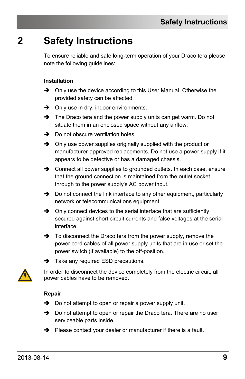 2 safety instructions, 2 safety, Instructions | Safety instructions | IHSE USA 480c Series Draco tera compact User Manual | Page 9 / 199