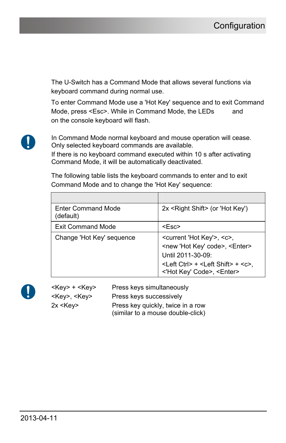 5 configuration, 1 command mode, Command mode | Configuration | IHSE USA 476 Series Draco U-Switch User Manual | Page 19 / 35