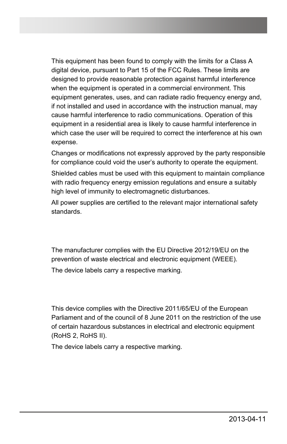 2 north american regulatory compliance, 3 weee, 4 rohs/rohs 2 | Draco u-switch 32 | IHSE USA 476 Series Draco U-Switch User Manual | Page 32 / 35