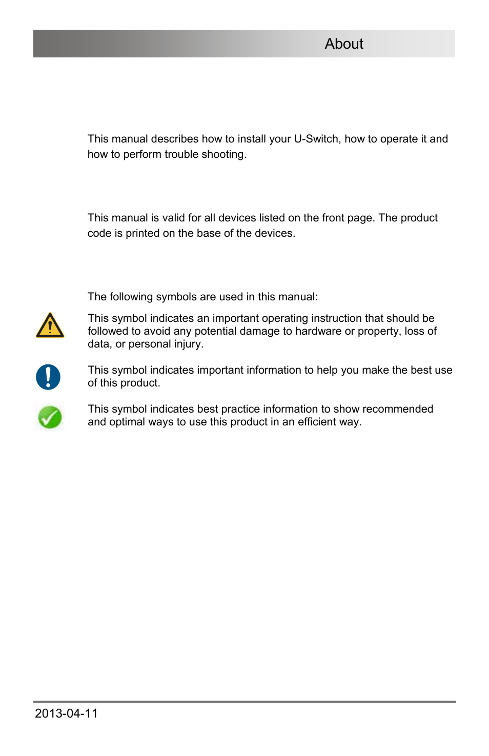 1 about this manual, 1 scope, 2 validity | 3 cautions and notes, 1 about, This manual, Scope, Validity, Cautions and notes, 1about this manual | IHSE USA 476 Series Draco U-Switch User Manual | Page 5 / 35