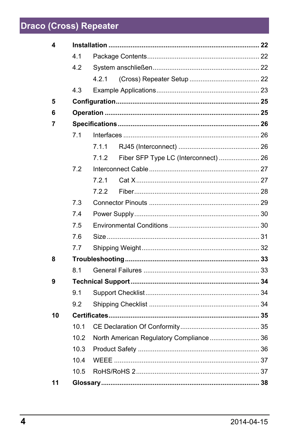 Draco (cross) repeater 4 | IHSE USA 485 Series Repeater and Cross Repeater User Manual | Page 4 / 40