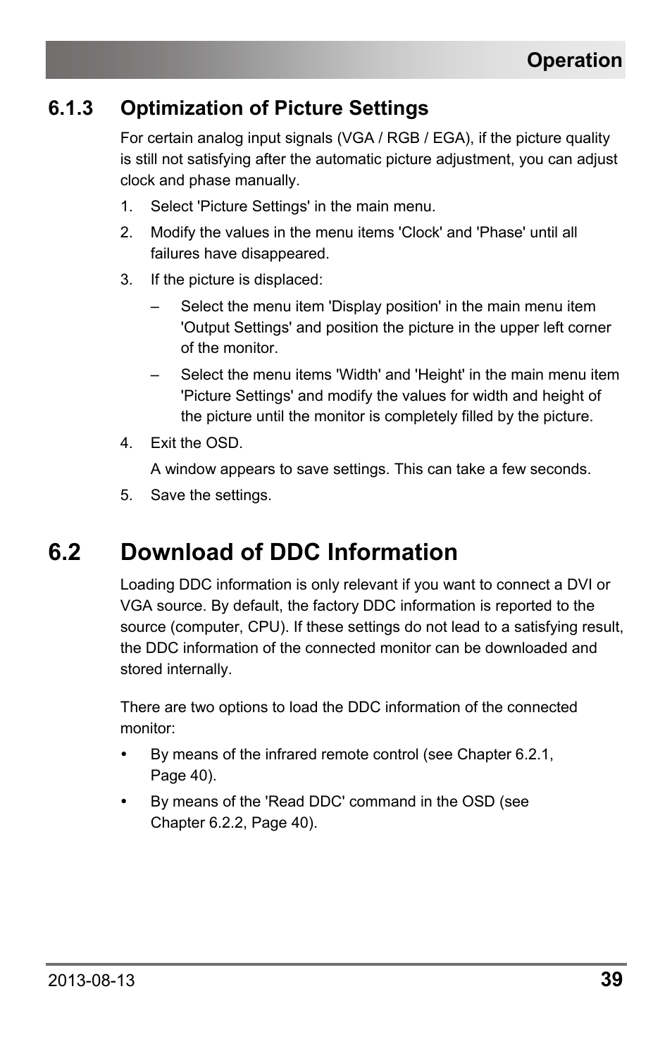 3 optimization of picture settings, 2 download of ddc information, 3 optimization | Of picture settings, 2 download, Ddc information, Operation | IHSE USA 238 Series Media Converter User Manual | Page 39 / 64