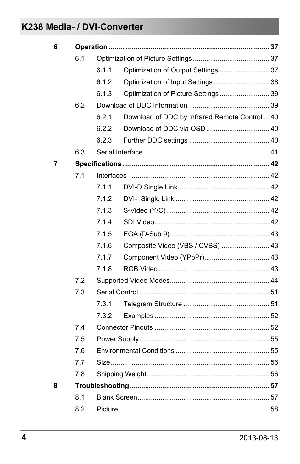 K238 media- / dvi-converter 4 | IHSE USA 238 Series Media Converter User Manual | Page 4 / 64