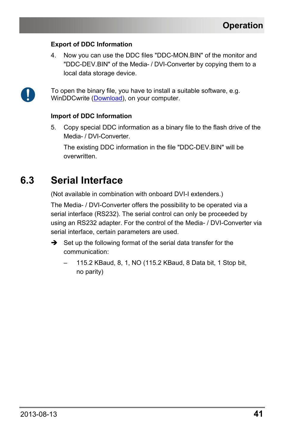 3 serial interface, 3 serial, Interface | Operation | IHSE USA 238 Series Media Converter User Manual | Page 41 / 64
