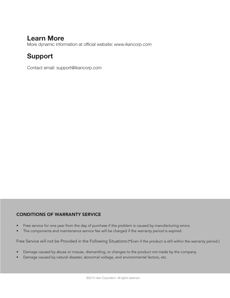 Learn more, Support | ikan D12-FK-V User Manual | Page 7 / 7