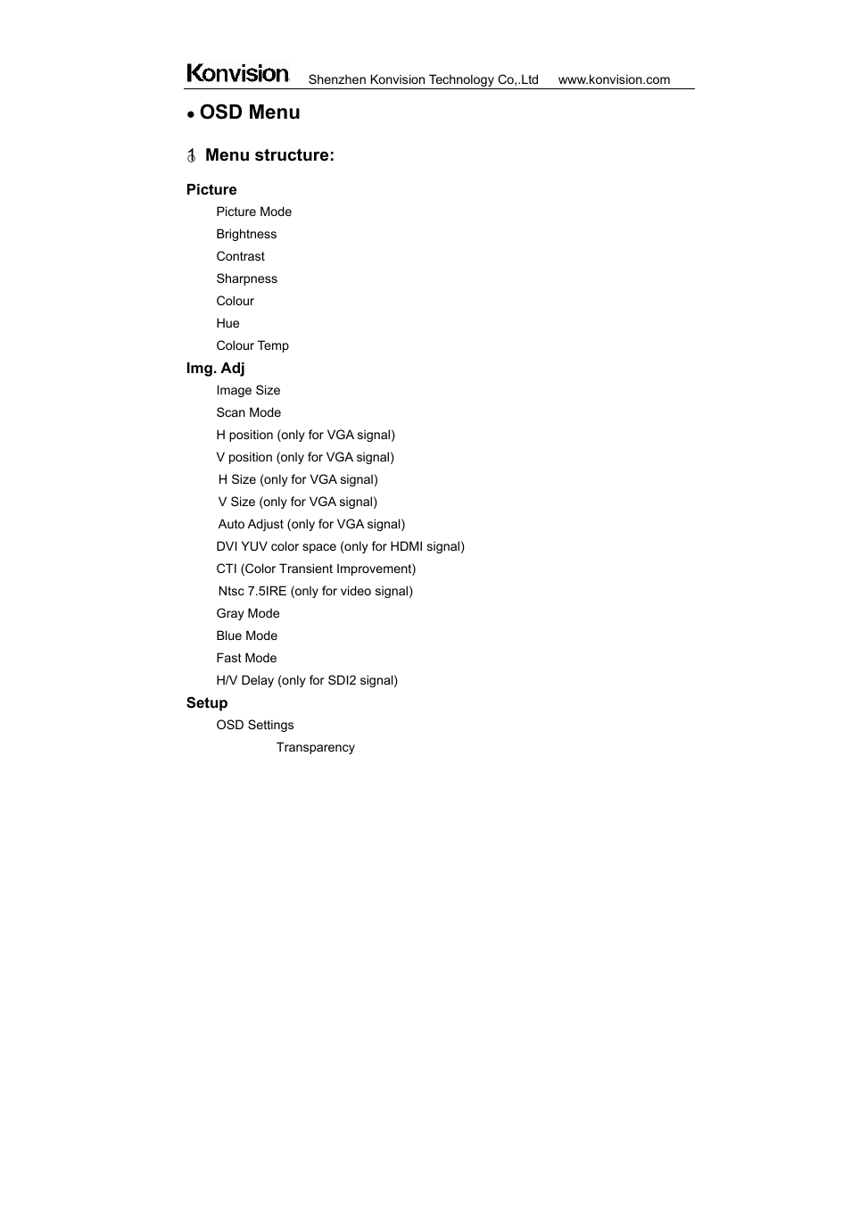 Osd menu, 1 menu structure | ikan KVM-2450W User Manual | Page 15 / 34