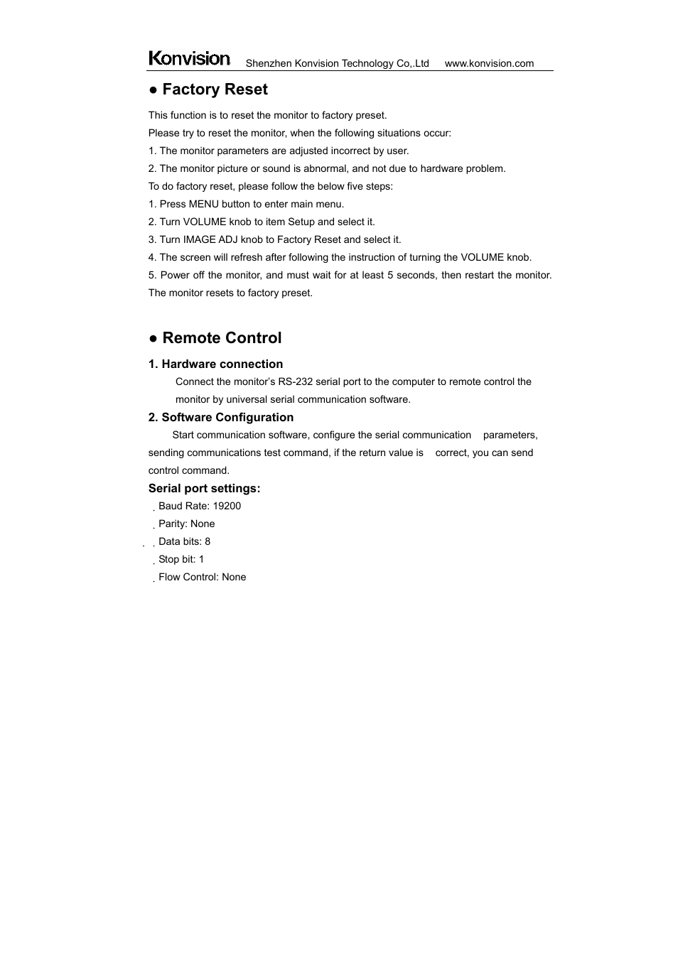 Factory reset, Remote control | ikan KVM-2450W User Manual | Page 29 / 34