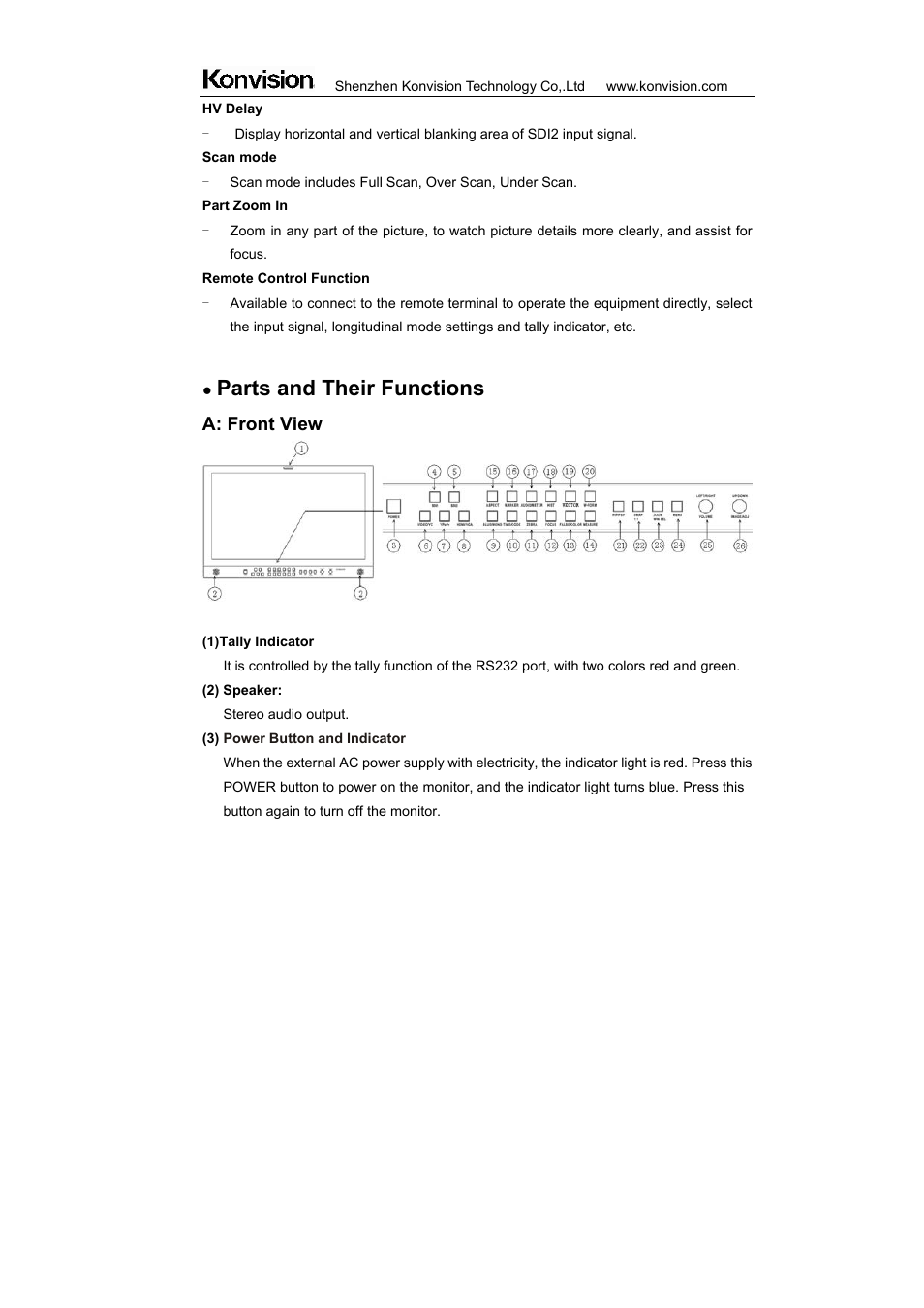 Parts and their functions, A: front view | ikan KVM-2450W User Manual | Page 9 / 34