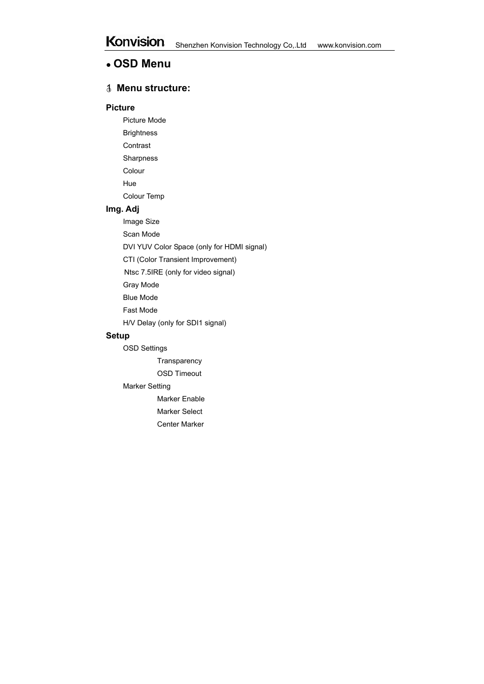 Osd menu, 1 menu structure | ikan KVM-7050W User Manual | Page 16 / 33