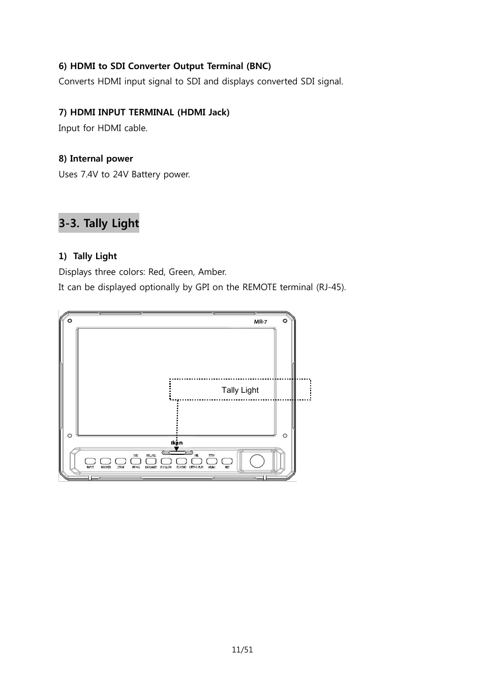 3. tally light | ikan MR7 User Manual | Page 11 / 51