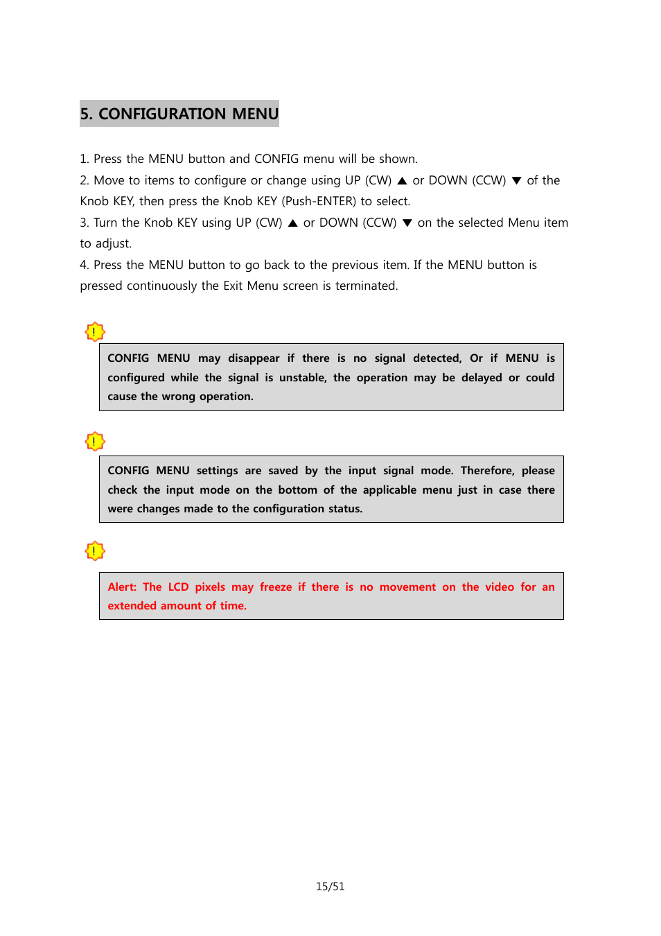 Configuration menu | ikan MR7 User Manual | Page 15 / 51