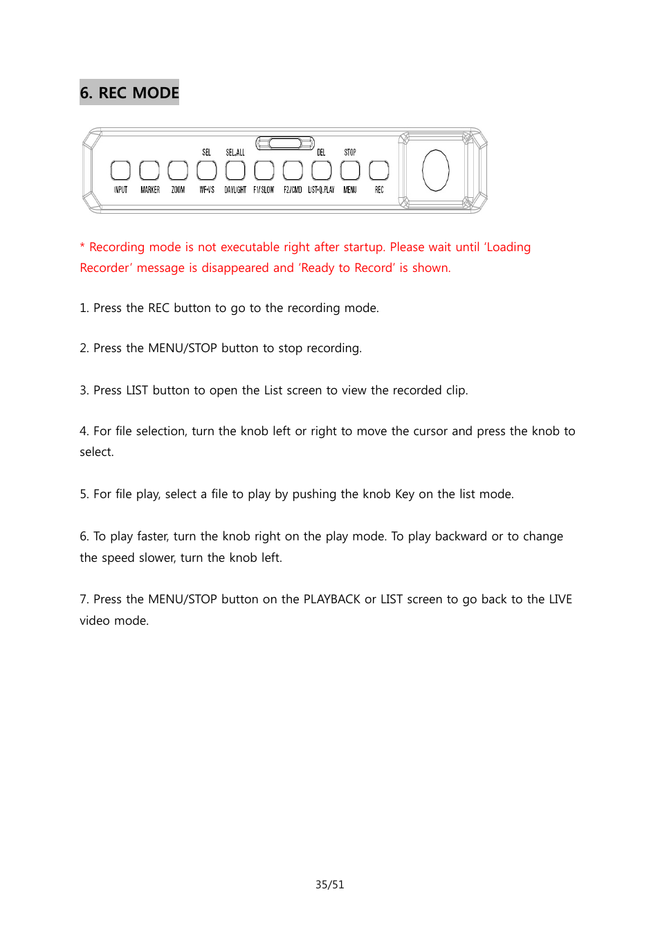 Rec mode | ikan MR7 User Manual | Page 35 / 51