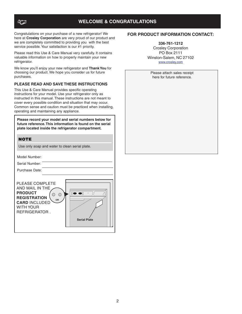 Crosley 241824400 User Manual | Page 2 / 29