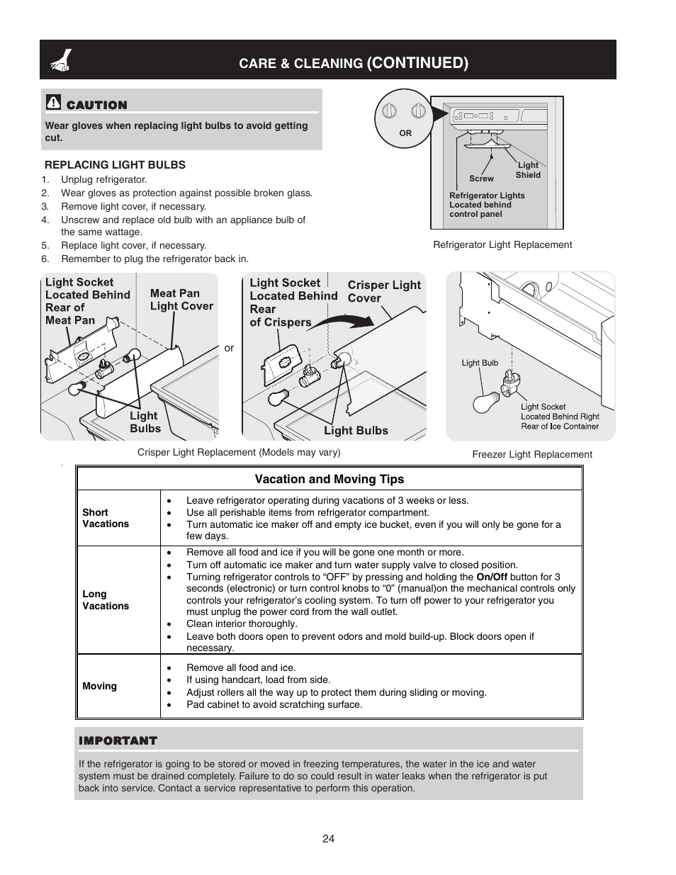 Continued), Care & cleaning | Crosley 241824400 User Manual | Page 24 / 29