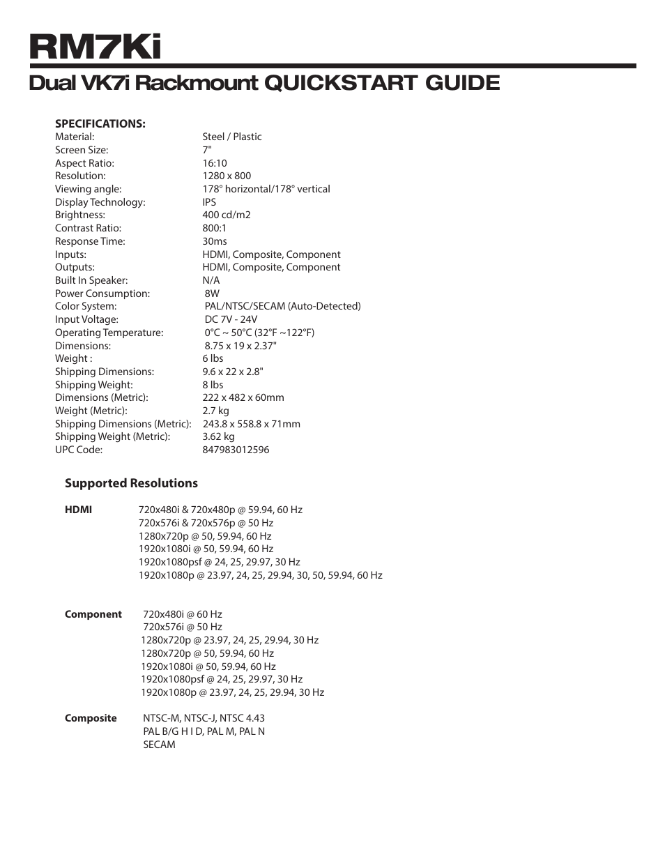 Rm7ki, Dual vk7i rackmount quickstart guide | ikan RM7Ki User Manual | Page 4 / 4