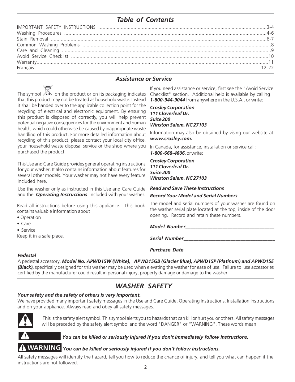 Crosley 134860400A User Manual | Page 2 / 11