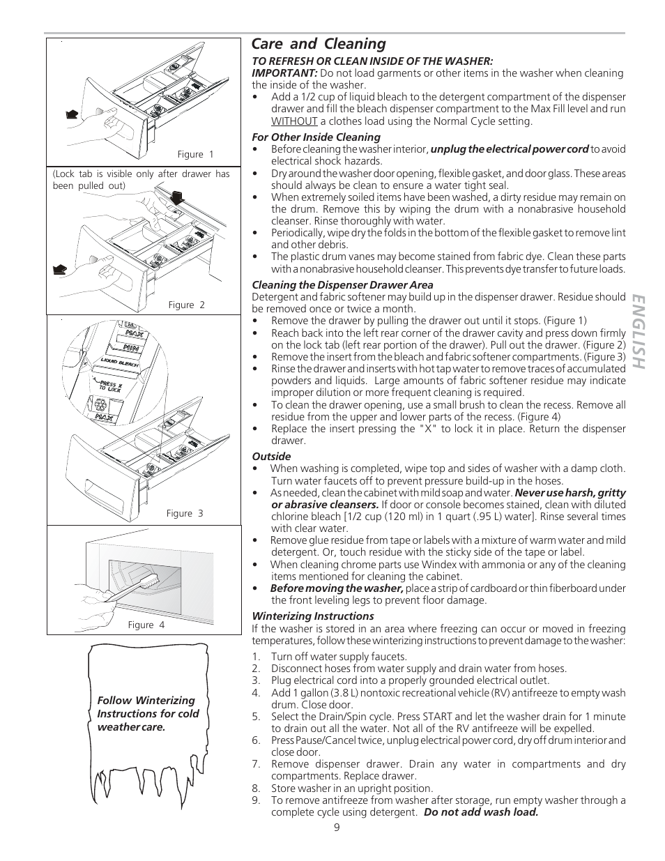 English, Care and cleaning | Crosley 134860400A User Manual | Page 9 / 11
