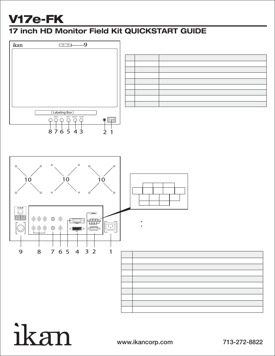 V17e-fk, 17 inch hd monitor field kit quickstart guide | ikan V17e-FK User Manual | Page 2 / 3
