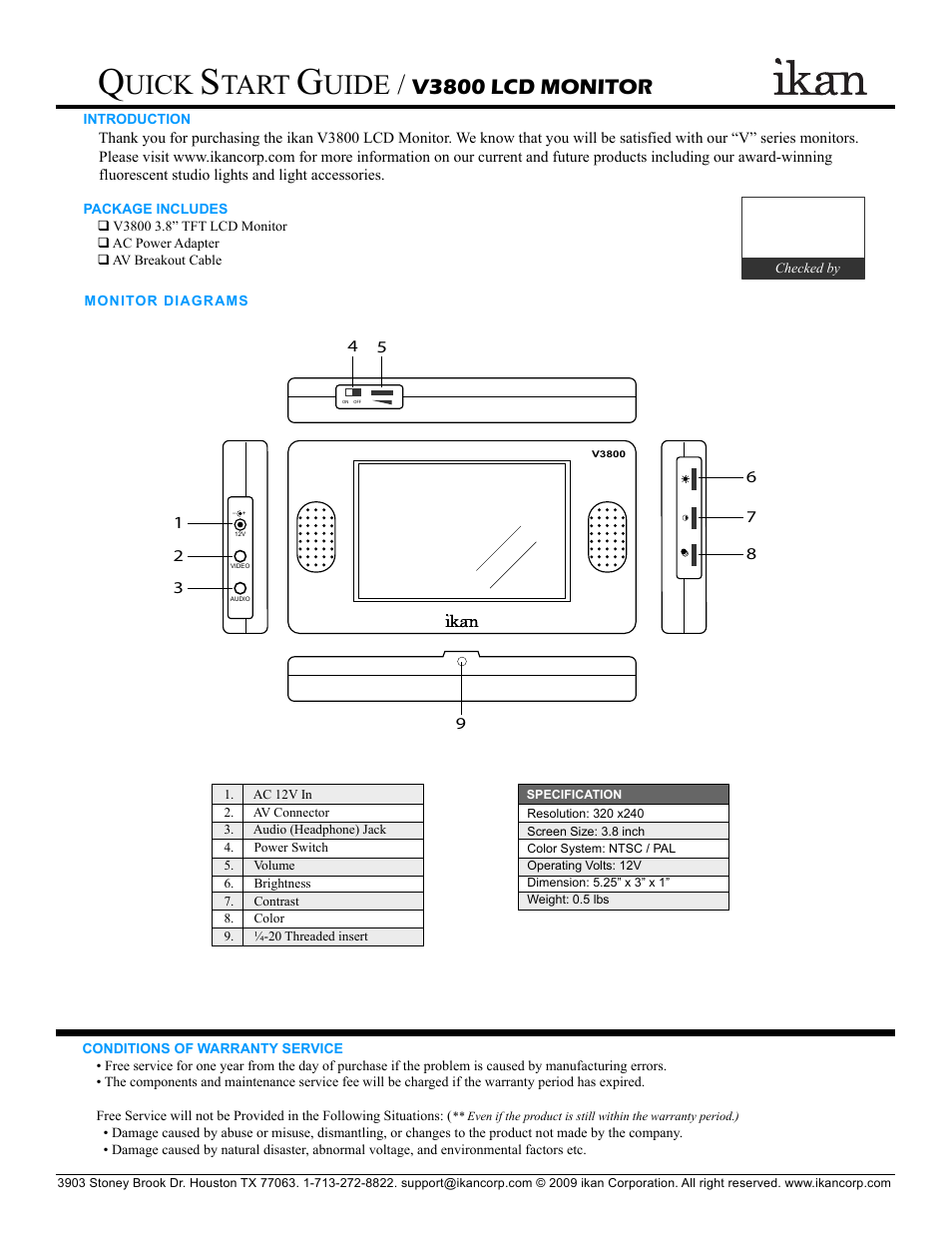 ikan V3800 User Manual | 2 pages