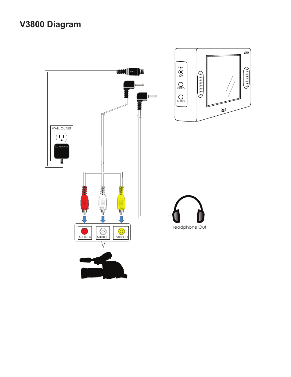 V3800 diagram, Headphone out | ikan V3800 User Manual | Page 2 / 2