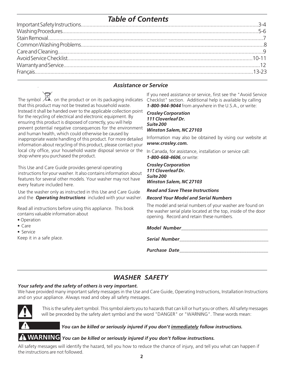 Crosley 134894000A User Manual | Page 2 / 12