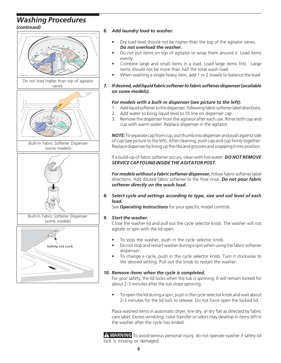Washing procedures | Crosley 134894000A User Manual | Page 6 / 12