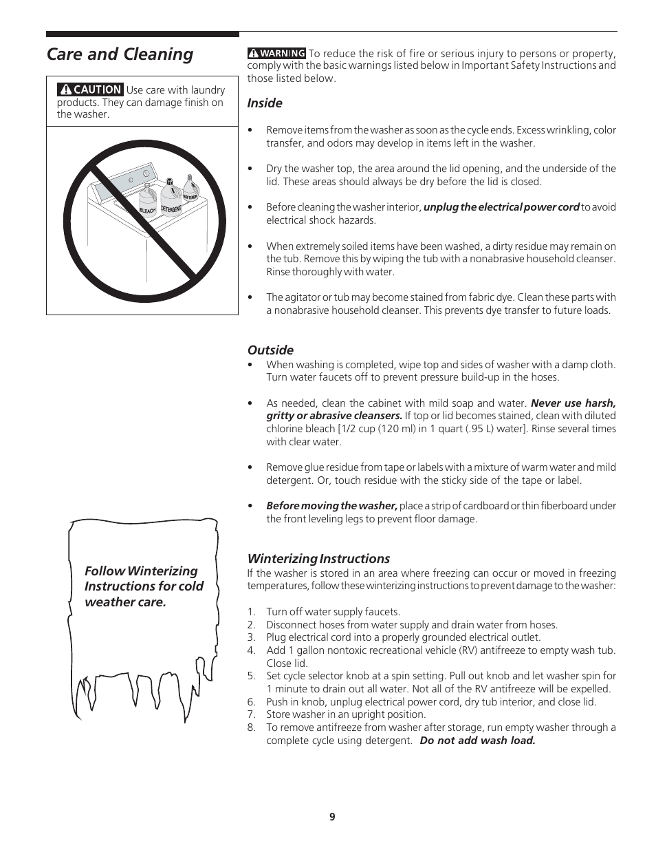 Care and cleaning | Crosley 134894000A User Manual | Page 9 / 12