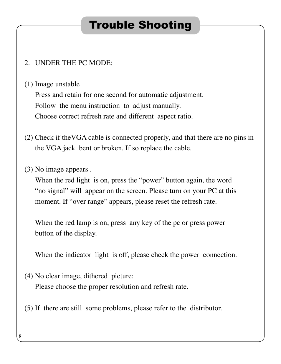 Trouble shooting | ikan V8000T User Manual | Page 11 / 13