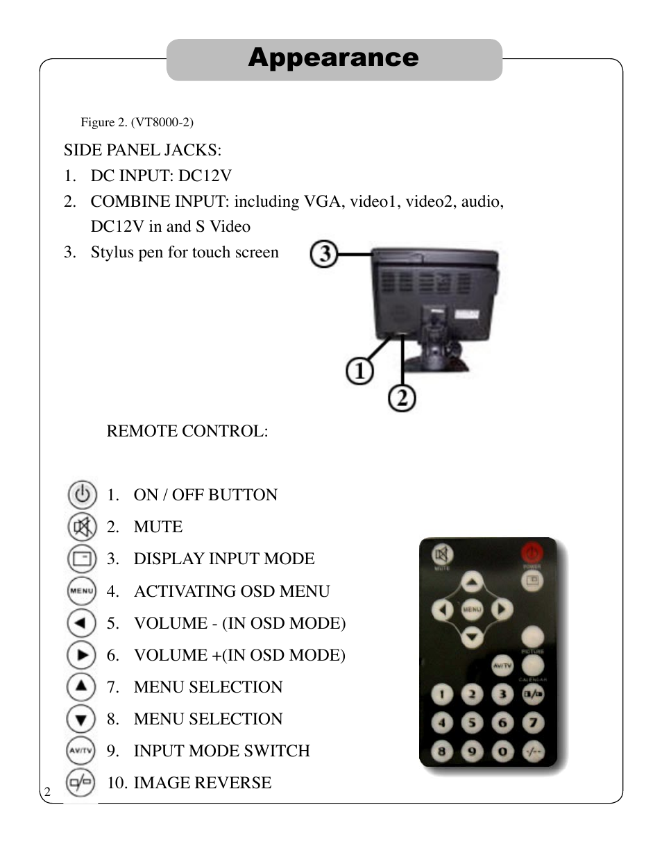 Appearance | ikan V8000T User Manual | Page 5 / 13