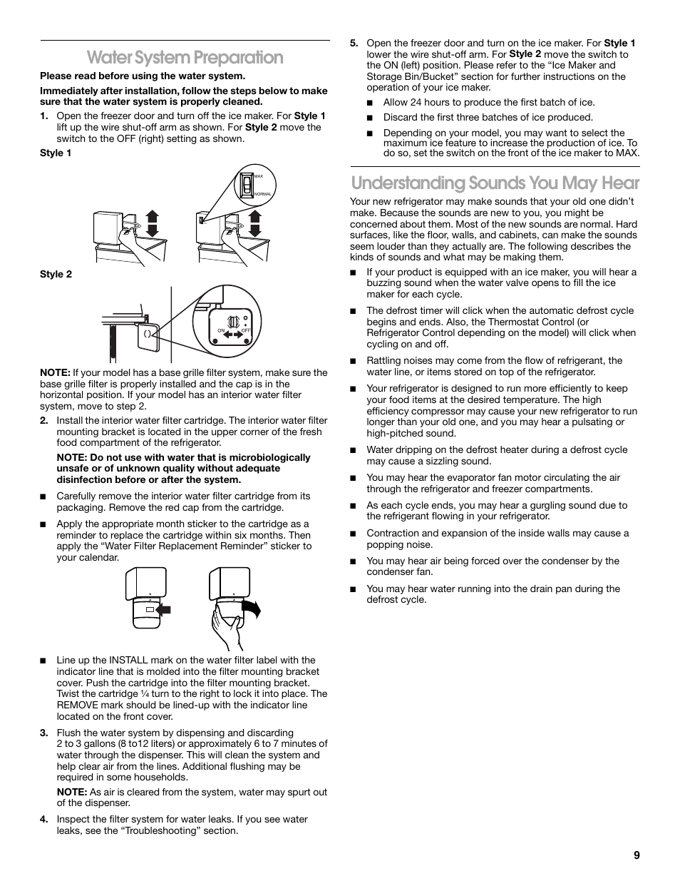 Water system preparation, Understandingsoundsyoumayhear, Understanding sounds you may hear | Crosley 2211602 User Manual | Page 9 / 24