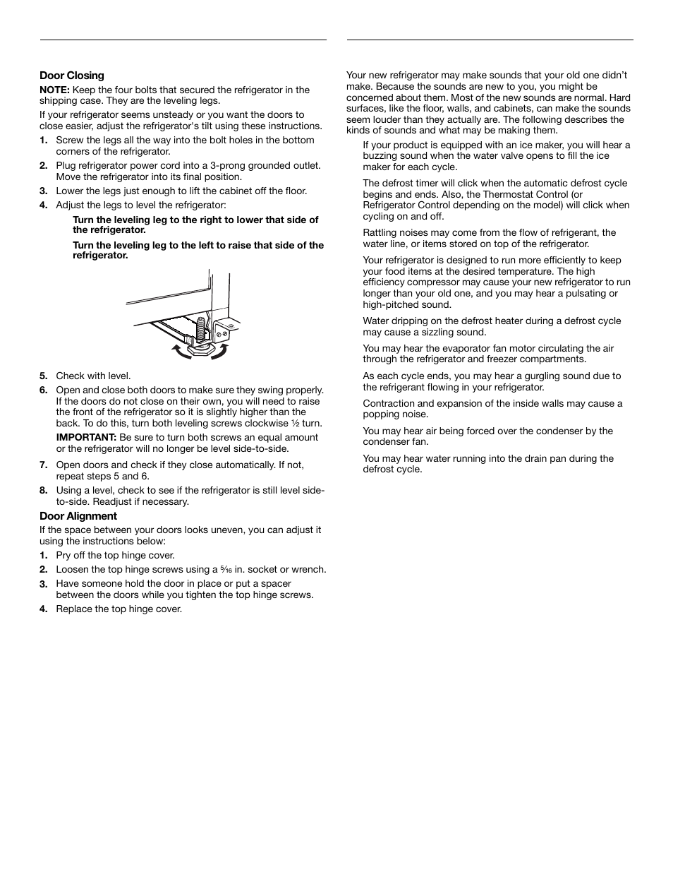 Door closing and alignment, Understanding sounds you may hear | Crosley 2209920 User Manual | Page 8 / 16