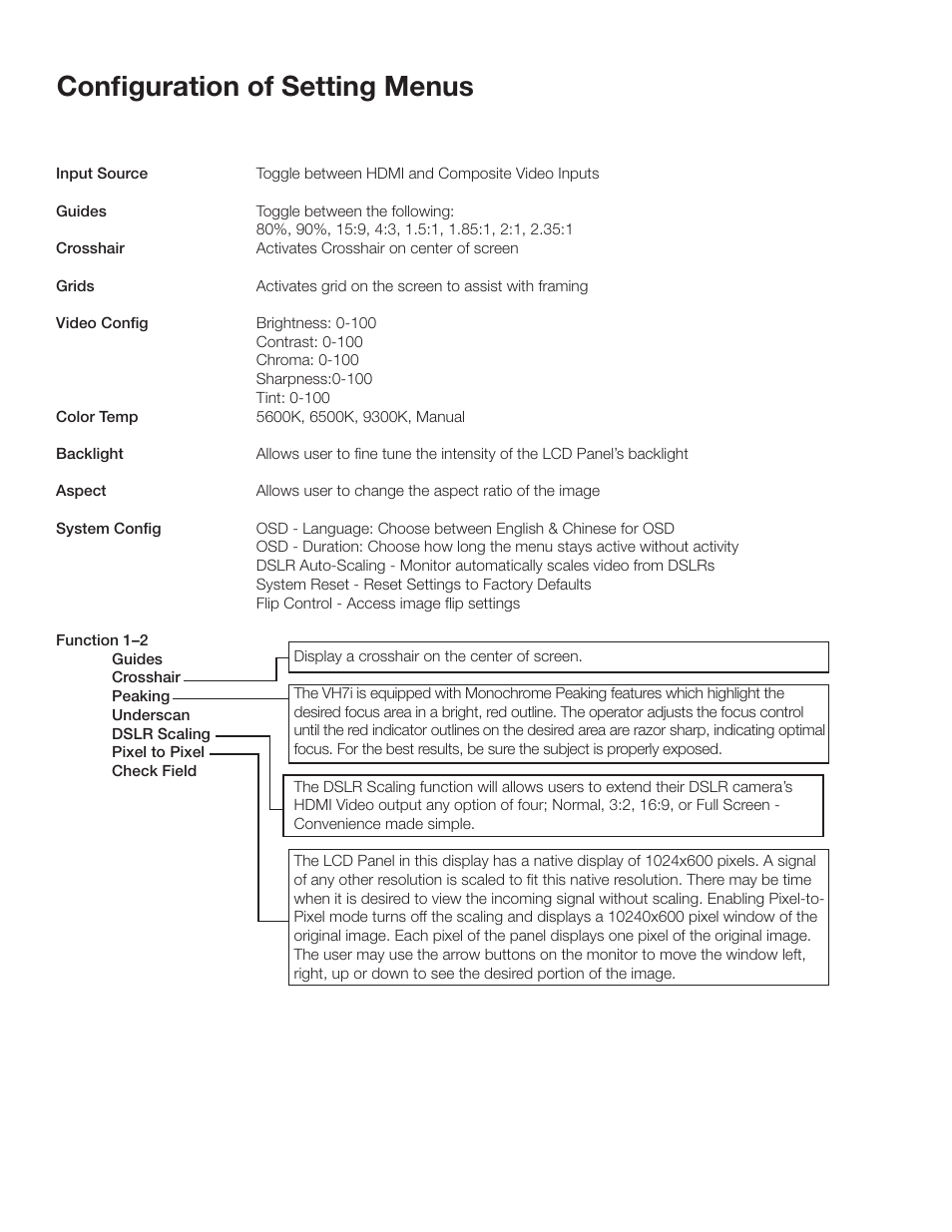 Configuration of setting menus | ikan VL7e User Manual | Page 3 / 5