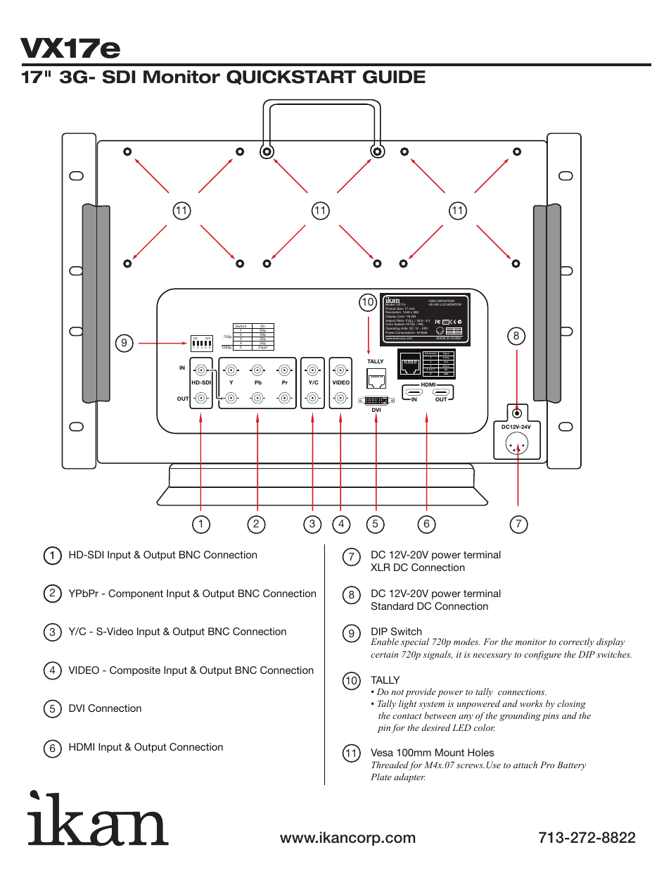 Vx17e, 17" 3g- sdi monitor quickstart guide | ikan VX17e User Manual | Page 3 / 8