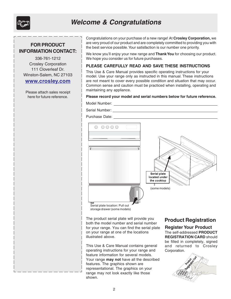 Product registration | Crosley 316257131 User Manual | Page 2 / 12