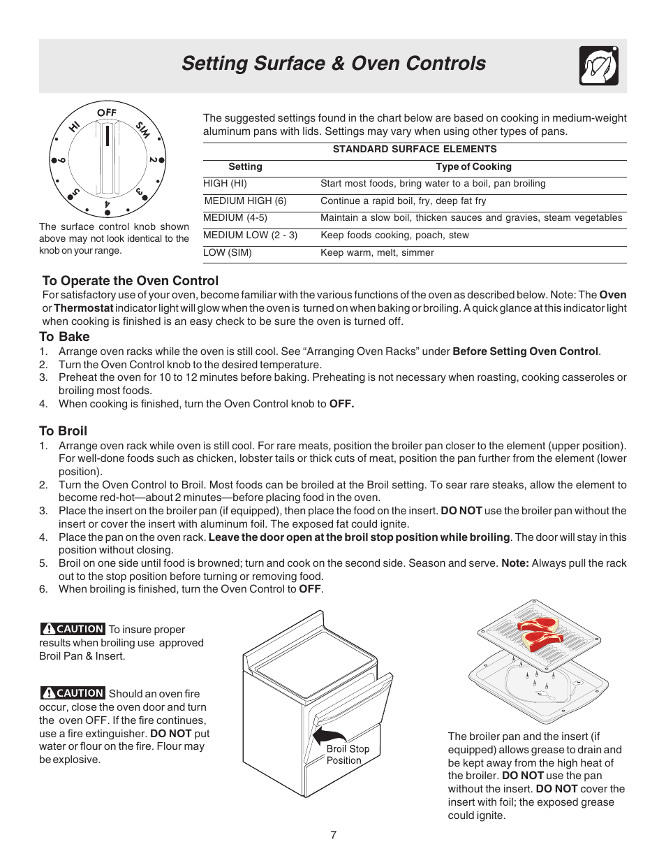 Setting surface & oven controls | Crosley 316257131 User Manual | Page 7 / 12