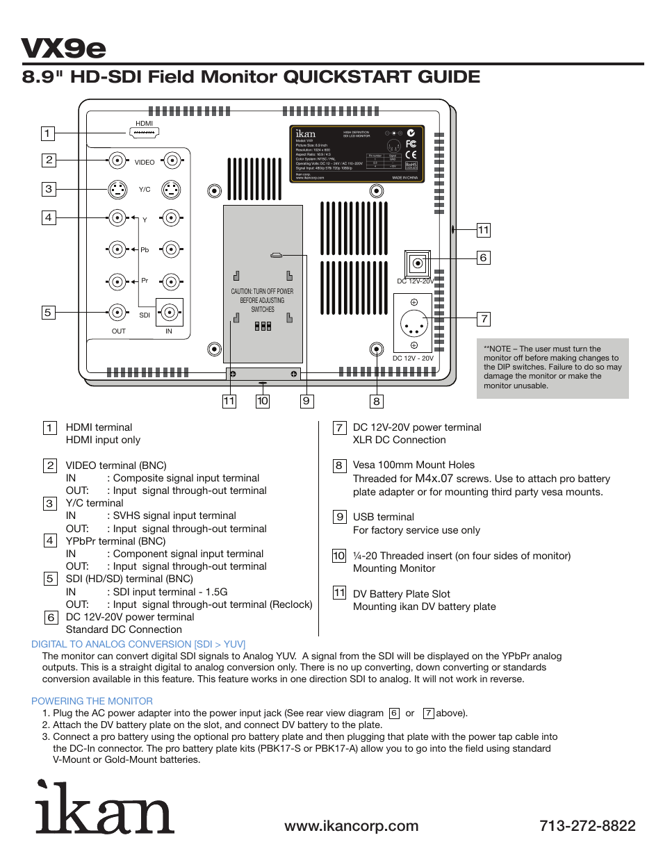 Vx9e, 9" hd-sdi field monitor quickstart guide | ikan VX9e User Manual | Page 3 / 4