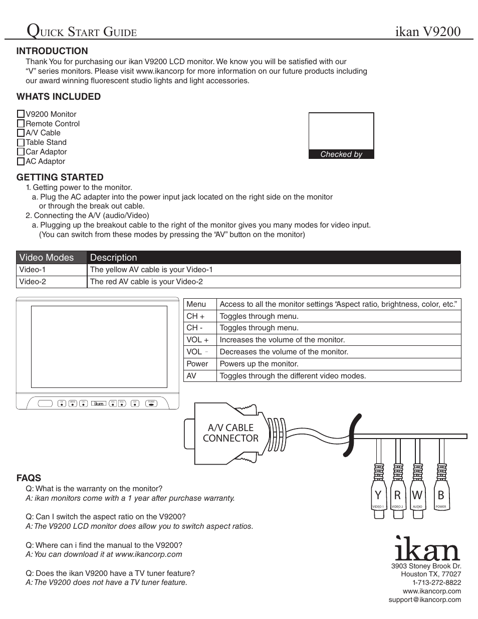 ikan V9200 User Manual | 1 page
