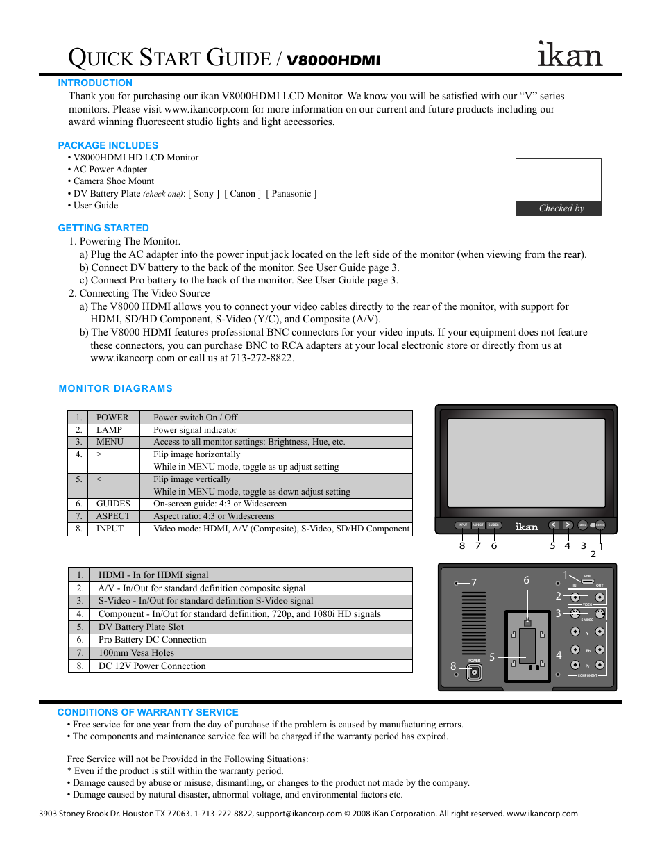 ikan V8000HDMI-DK Quick Start User Manual | 1 page