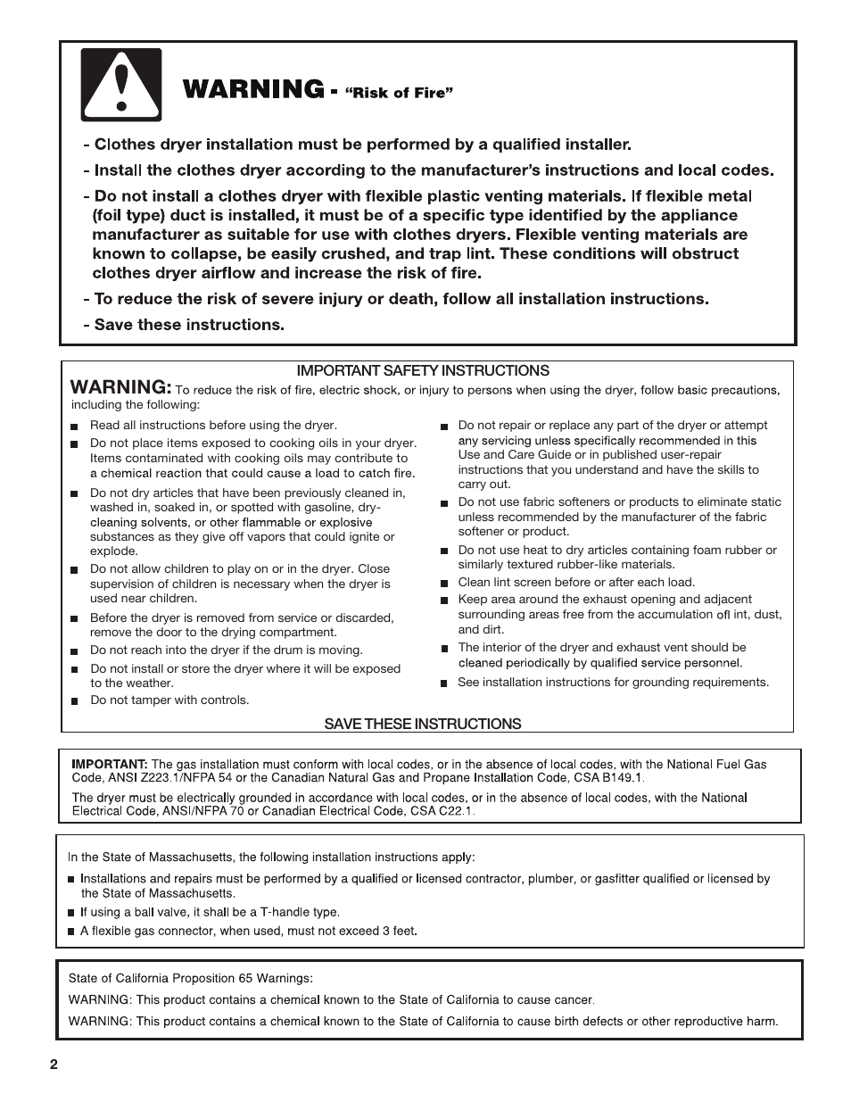 Warning | Crosley W10223589B User Manual | Page 2 / 8