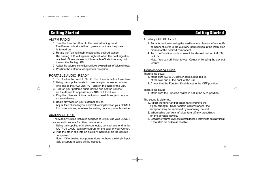 Getting start e d | Crosley COMET CR-220 User Manual | Page 5 / 7