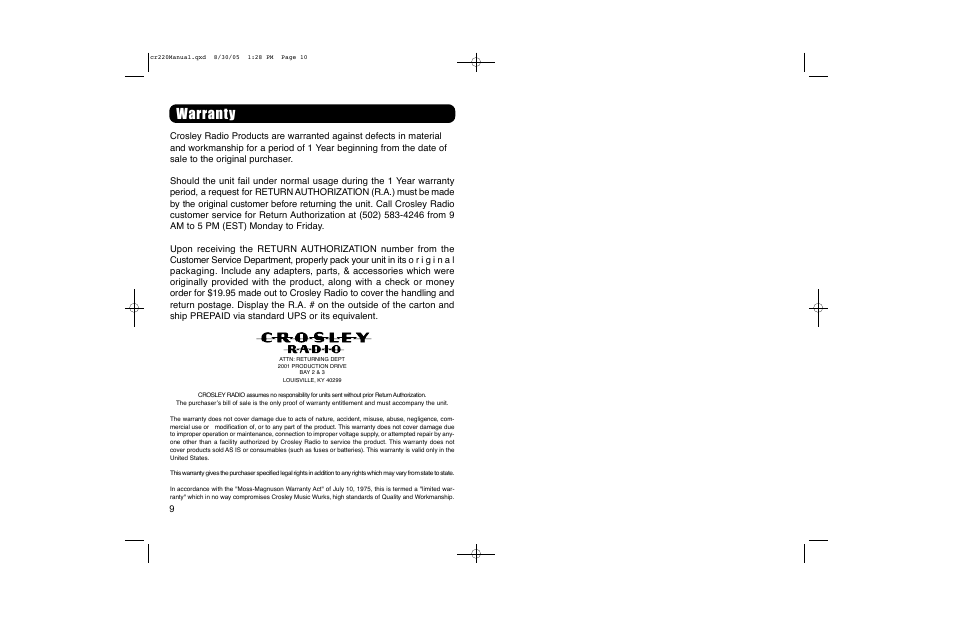 Crosley COMET CR-220 User Manual | Page 6 / 7