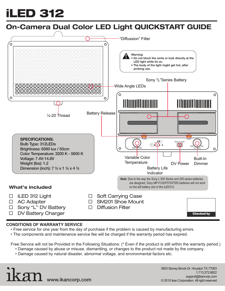 Iled 312, On-camera dual color led light quickstart guide | ikan IBK2513 User Manual | Page 6 / 6