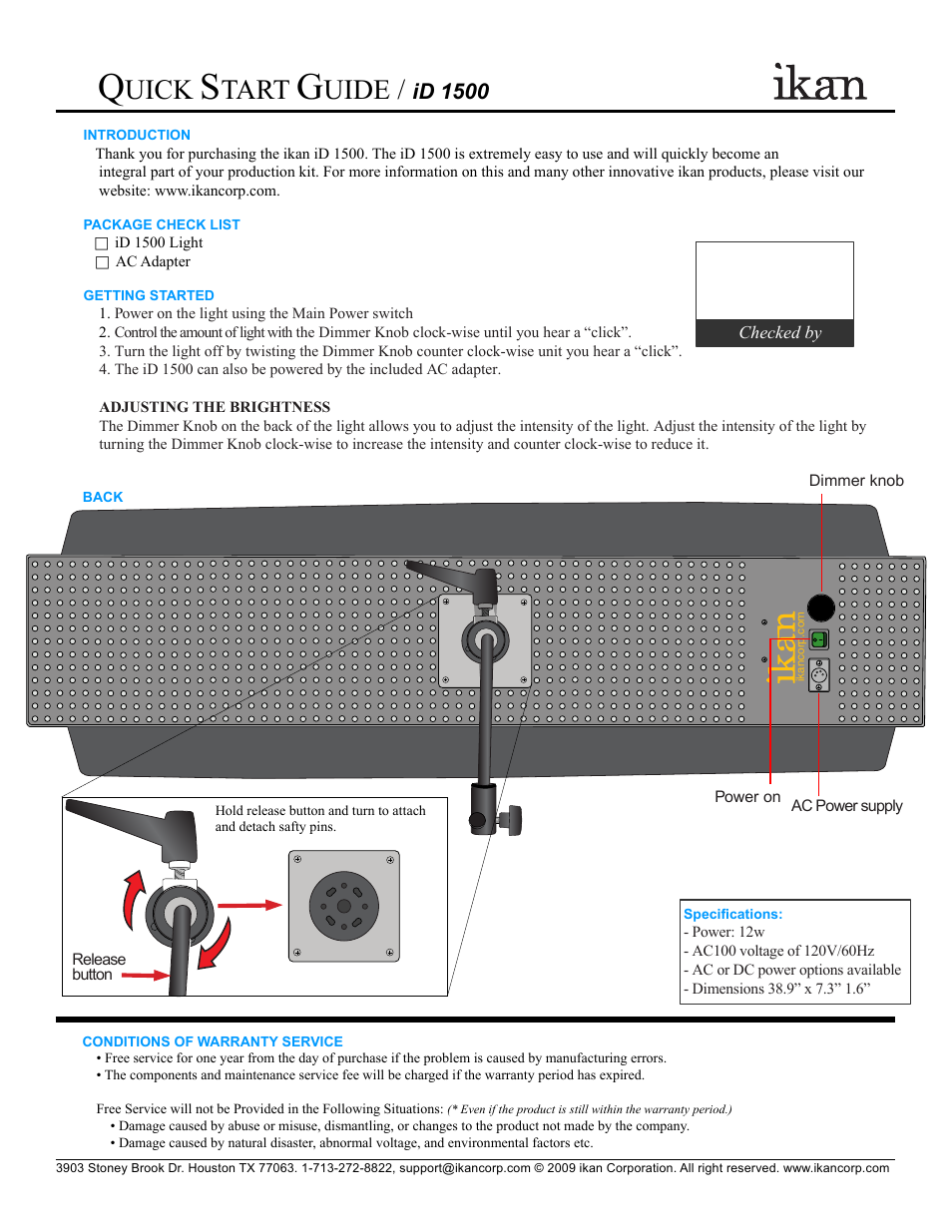 ikan ID1500 User Manual | 1 page