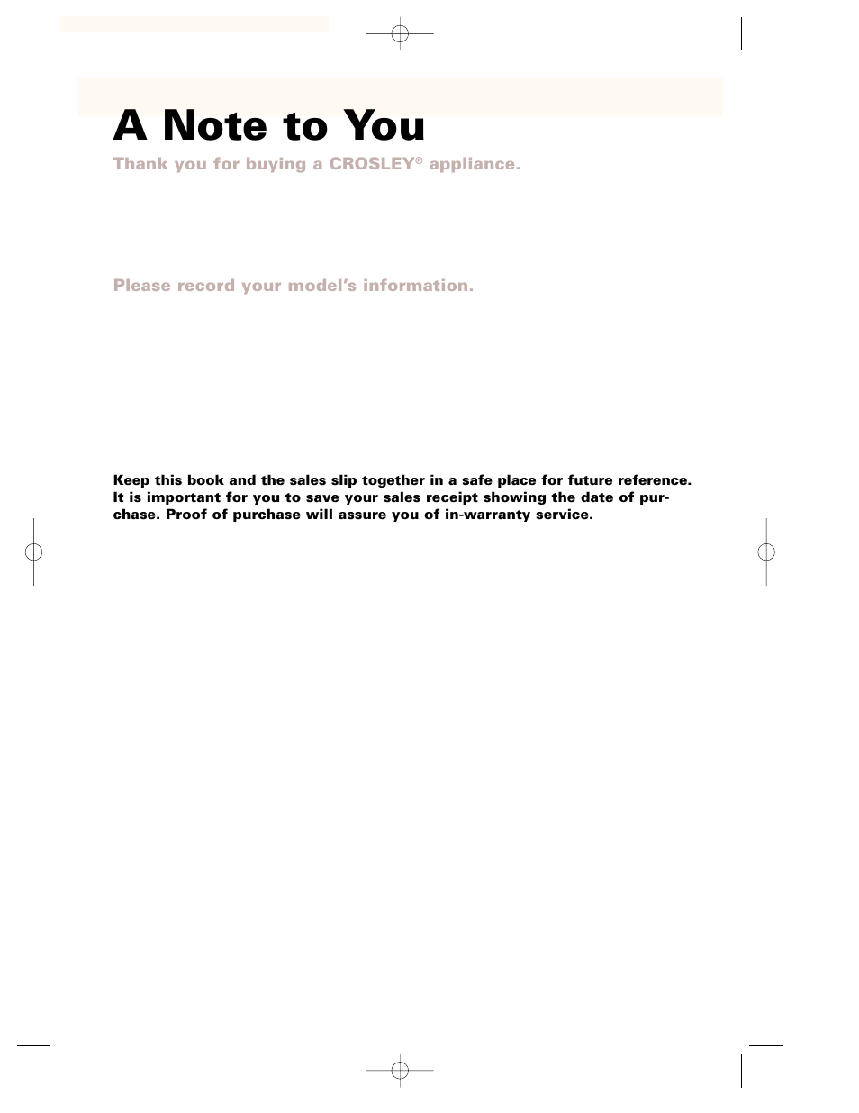 A note to you | Crosley CMT135SG User Manual | Page 2 / 32