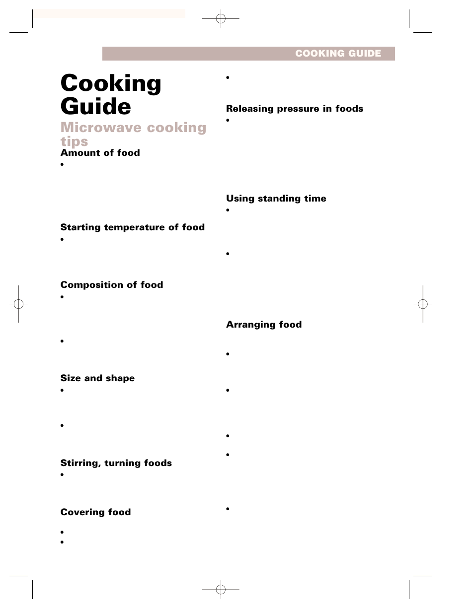 Cooking guide, Microwave cooking tips | Crosley CMT135SG User Manual | Page 27 / 32
