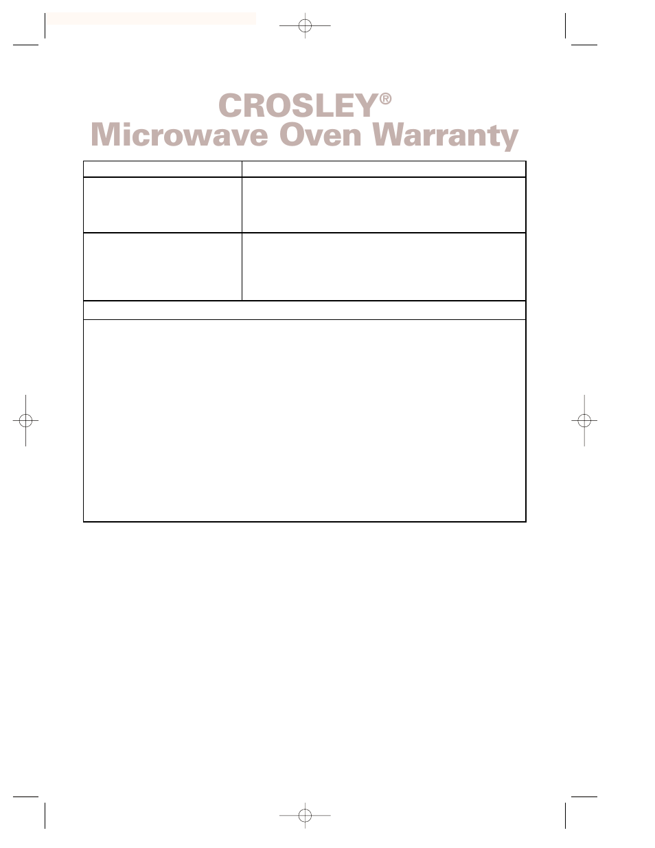 Warranty, Crosley, Microwave oven warranty | Crosley CMT135SG User Manual | Page 32 / 32