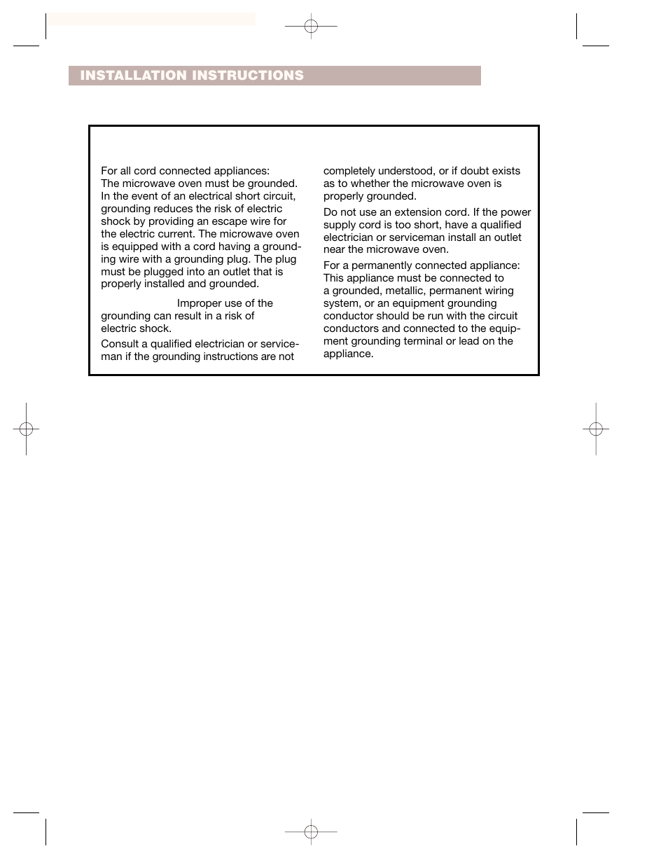Grounding instructions | Crosley CMT135SG User Manual | Page 6 / 32