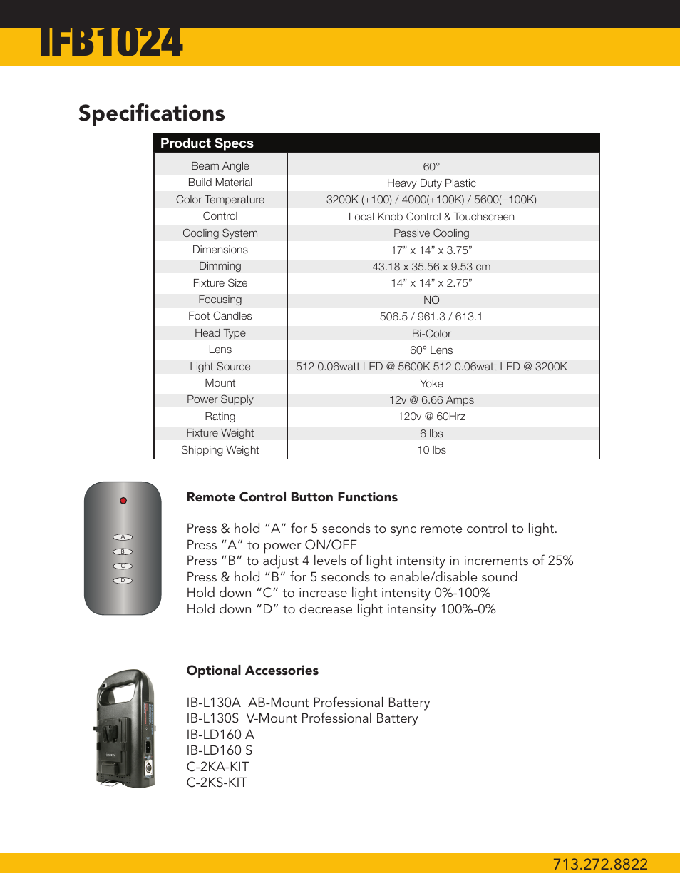 Ifb1024, Specifications | ikan IFB1024 User Manual | Page 3 / 5