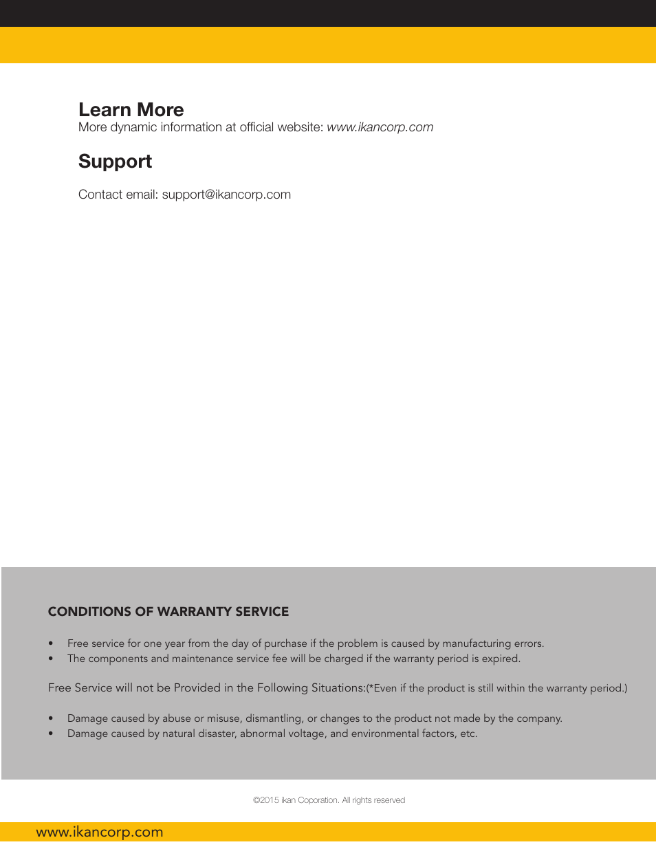 Learn more, Support | ikan IFB2511 User Manual | Page 10 / 10