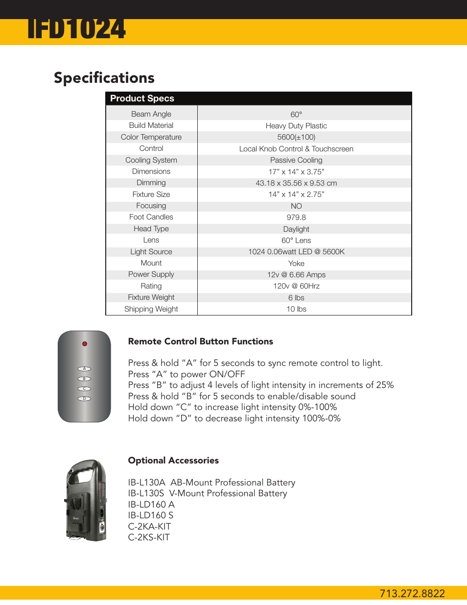 Ifd1024, Specifications | ikan IFD1024 User Manual | Page 3 / 5